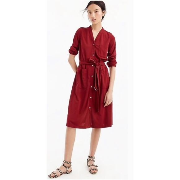 J. Crew Dresses & Skirts - J. Crew Long Sleeve Belted Knit Knee Length Dress Burgundy sz S